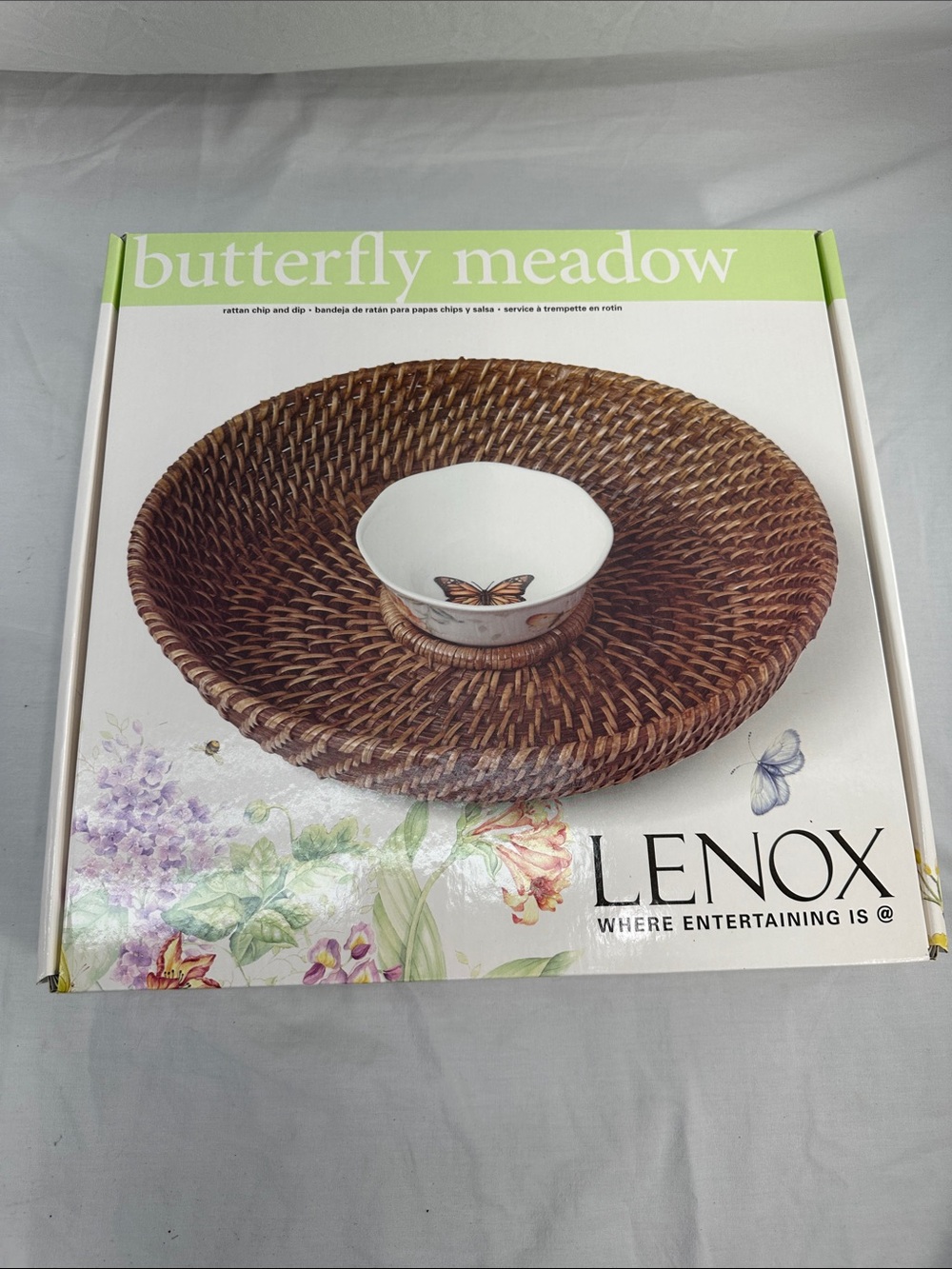 Lenox Butterfly Meadow Rattan Chip & Dip 12.5” New In Box